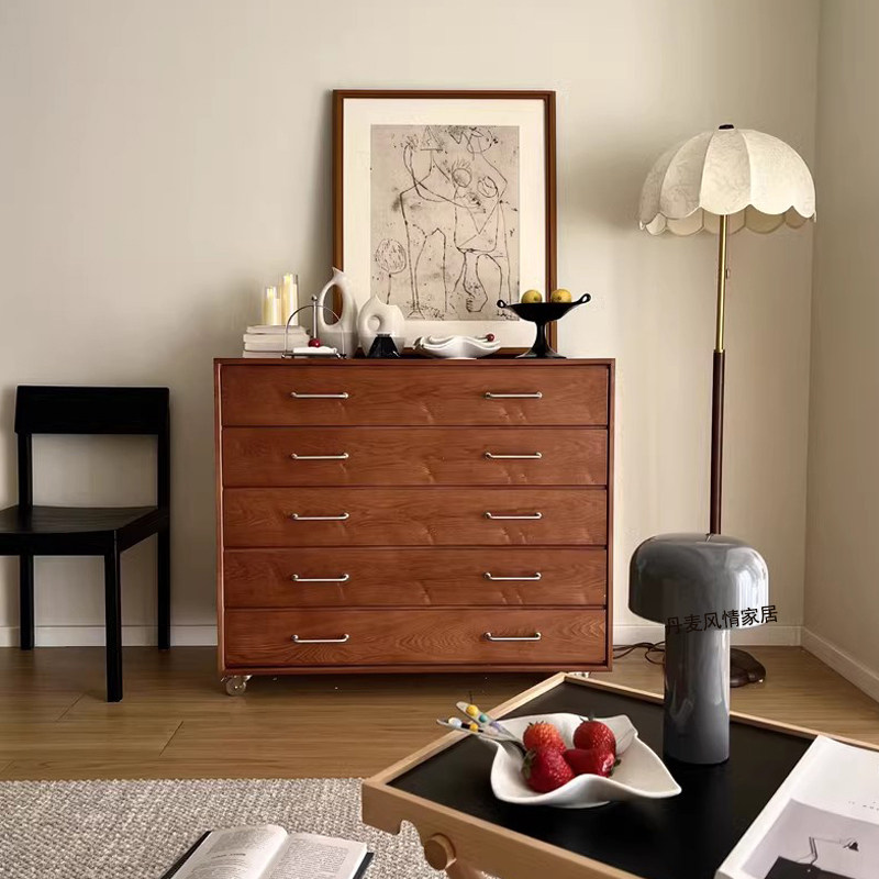 北欧复古风樱桃木五斗柜 中古mcm橡木家用餐边柜沙发柜大容量储物