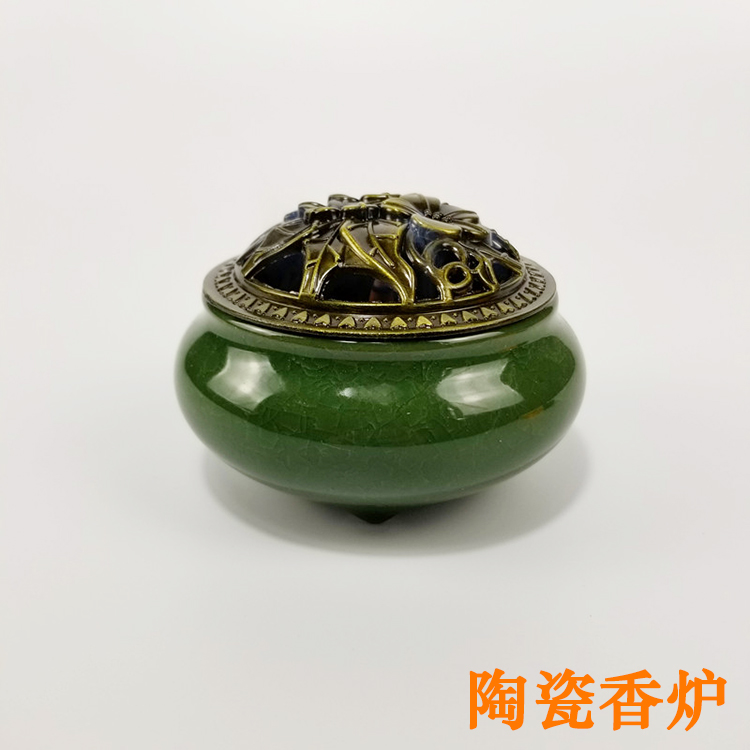 陶瓷冰裂祖母绿供佛家用盘香炉