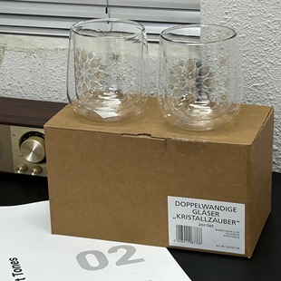 亚马逊订单!琉璃金叶玻璃杯!双层防烫水杯325ML!