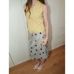 复古松弛感棕色 波点抽绳半裙 银白圆点中裙 2026SS夏季 UNNNSAD