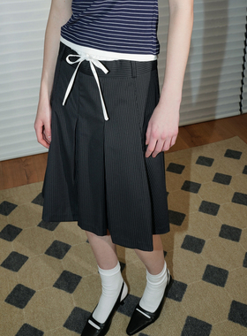 UNNNSAD miu系小众设计双层腰百褶半裙 Bottom下装 灰色/黑蓝