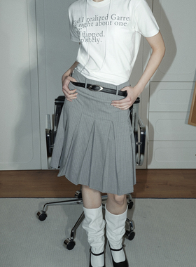 UNNNSAD  前后两穿！格雷系质感灰色条纹半裙 百褶裙半身裙