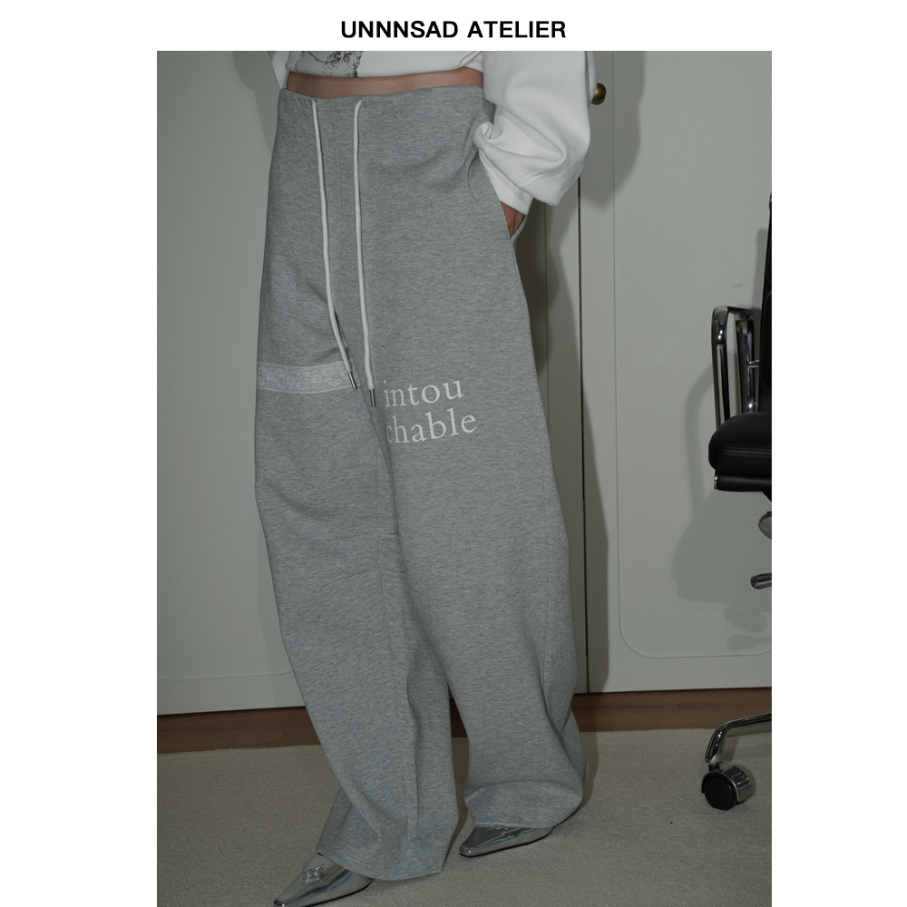 UNNNSAD 美式印花蕾丝抽绳廓形宽松休闲香蕉卫裤 慵懒运动阔腿裤
