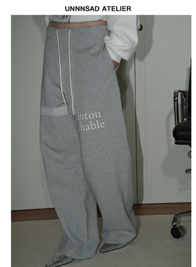 UNNNSAD 美式印花蕾丝抽绳廓形宽松休闲香蕉卫裤 慵懒运动阔腿裤