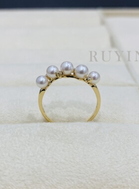 专柜品质厚金版定制/18k黄金/镶嵌3分钻石/天然akoya海水珍珠戒指