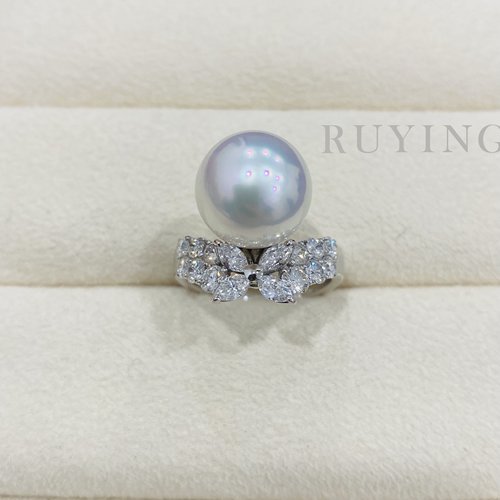 澳白海水珍珠18k白金钻石戒指