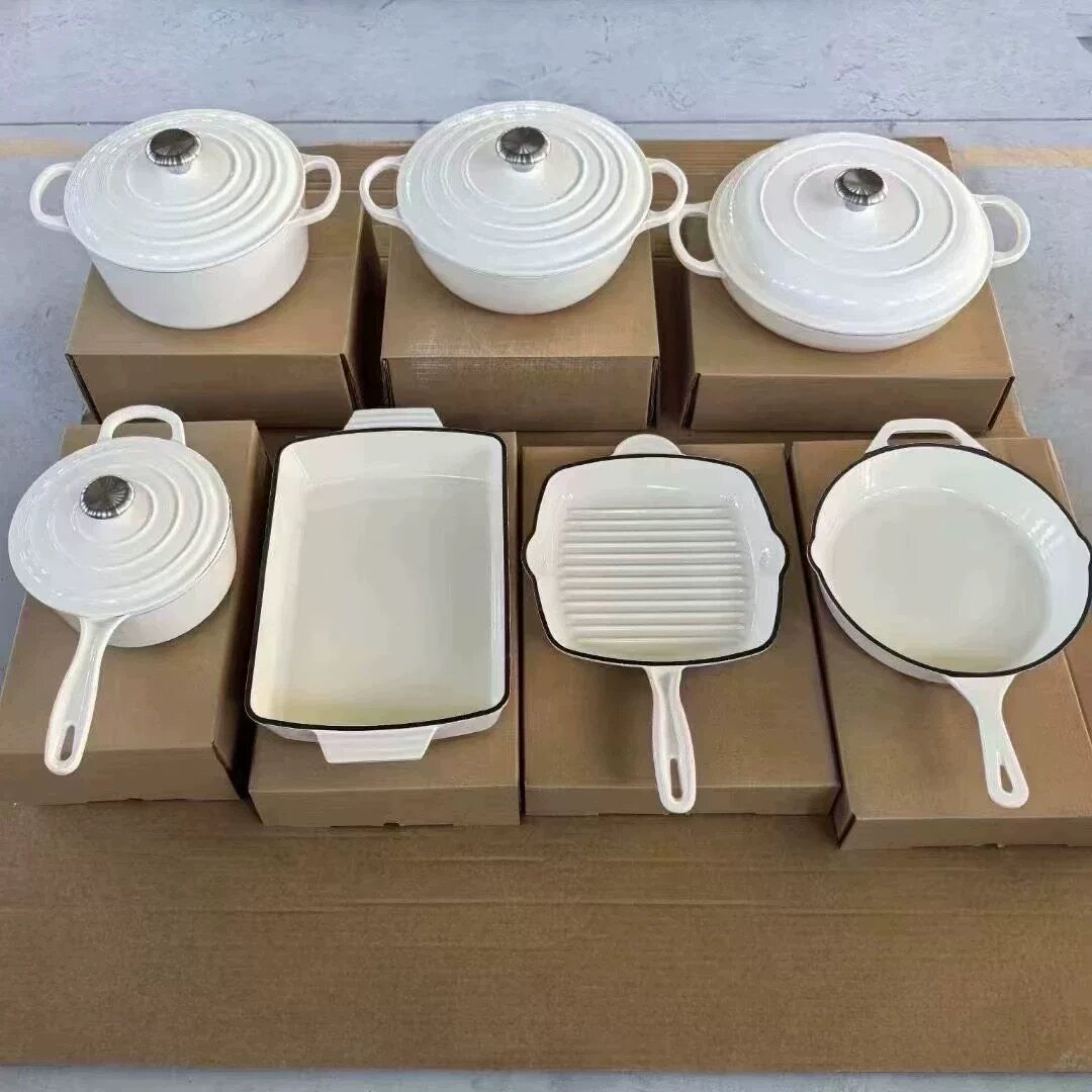 铸铁珐琅锅酒店礼品煎锅平底锅炖锅海鲜锅妈咪锅奶锅搪瓷组合套装