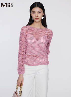 天谜镂空针织衫温柔晕染长袖淑女上衣2025春季女装新品TMi251033