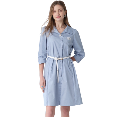 天谜衬衫裙单排扣纯色简约