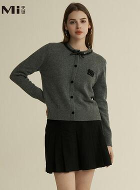 天谜针织衫钉珠系小香风时尚纯羊毛保暖毛衣2024冬新品TMi244132