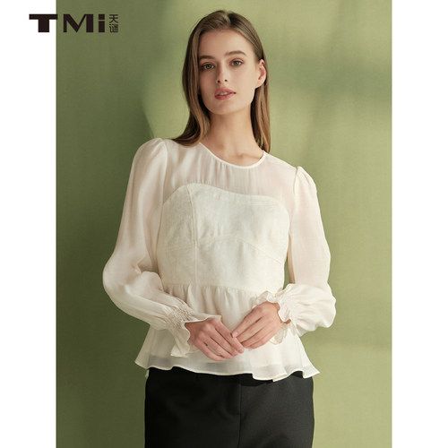 拼接透视淑女可爱X版型小衫