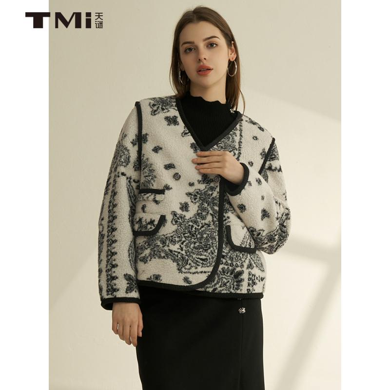 国风印花仿羊绒复古外套