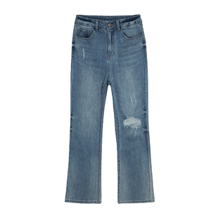 天谜牛仔裤做旧时尚微喇裤复古修身长裤2024夏季女装TMi242024