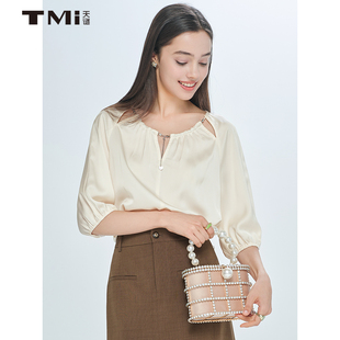 新圆领法式 TMi专柜同款 24夏季 上衣242114 天谜女装 设计感简约小衫