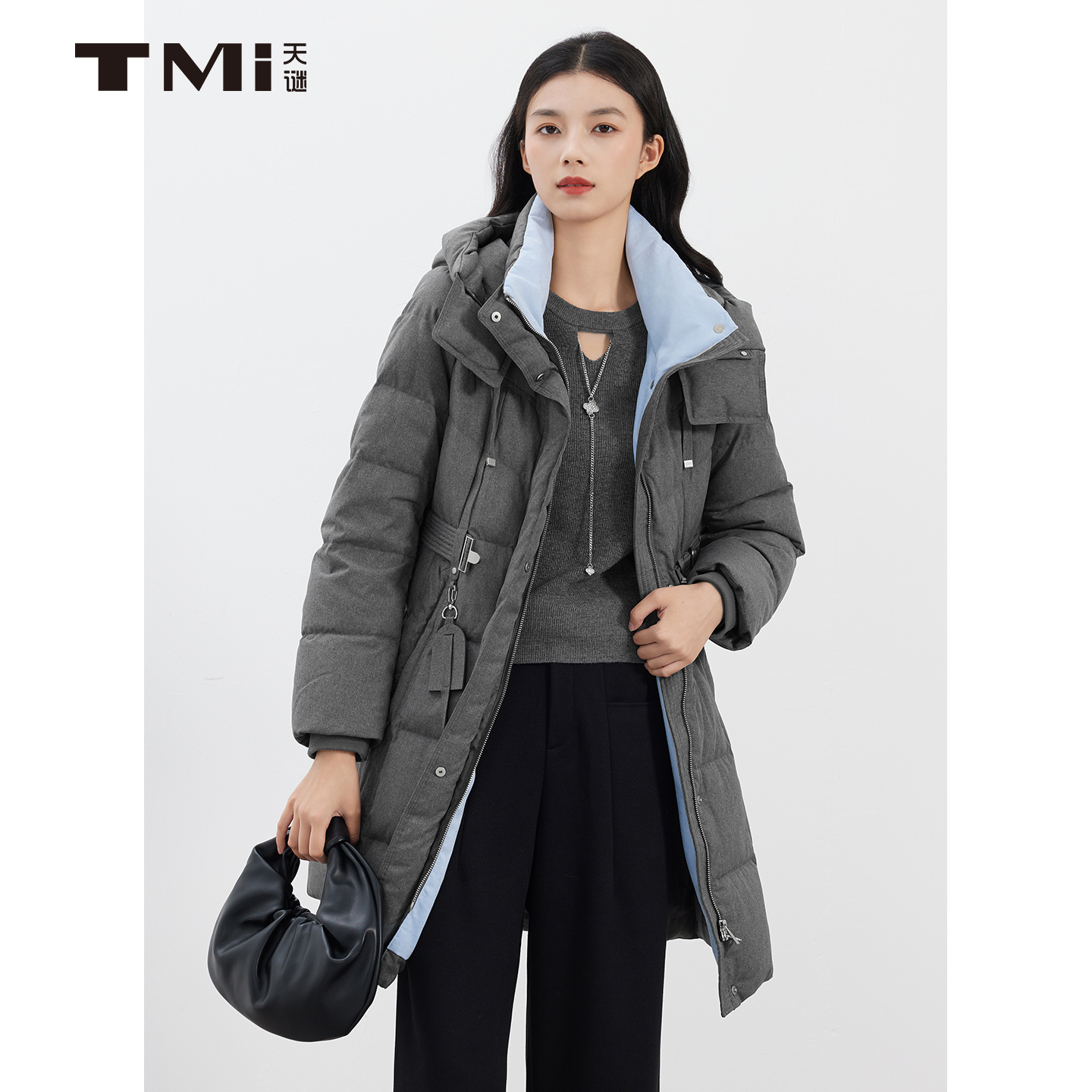 天谜加厚保暖连帽收腰羽绒服外套