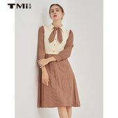 天谜连衣裙复古淑女A版 TMi221083 女装 针织拼接中长款 长裙春季