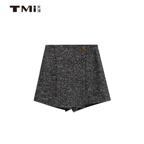 天谜不对称设计感花呢短裤