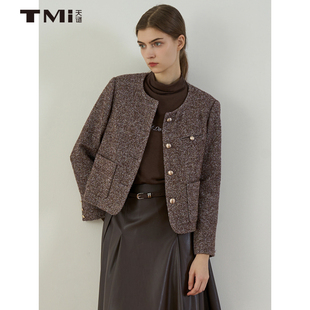 女装 小香风上衣2024秋季 TMi243100 复古咖色优雅时尚 天谜外套短款