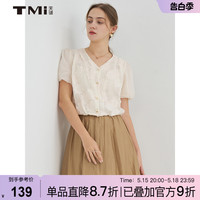 TMi【专柜同款】天谜女装23夏季新品V领单排扣提花肌理小衫232162