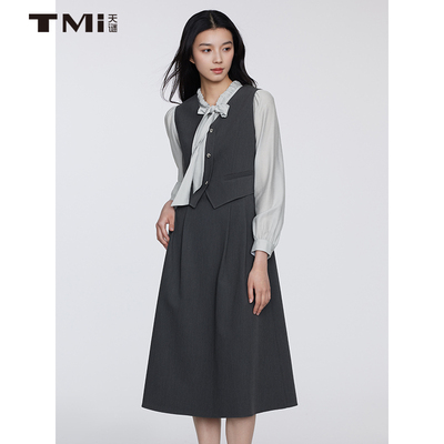 天谜两件套通勤优雅马甲连衣裙
