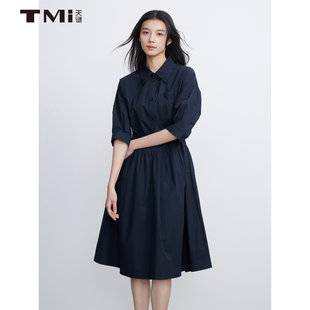 TMi251018 天谜五分袖 衬衫 连衣裙收腰通勤简约A字裙2025春季 女装