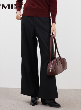 天谜直筒长裤时尚阔腿裤加厚黑色裤子2025冬季女装TMi254081