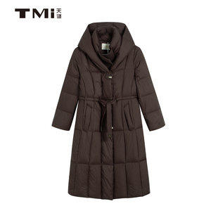 保暖2025冬女装 天谜优雅气质羽绒服连帽中长款 TMi254205 鹅绒