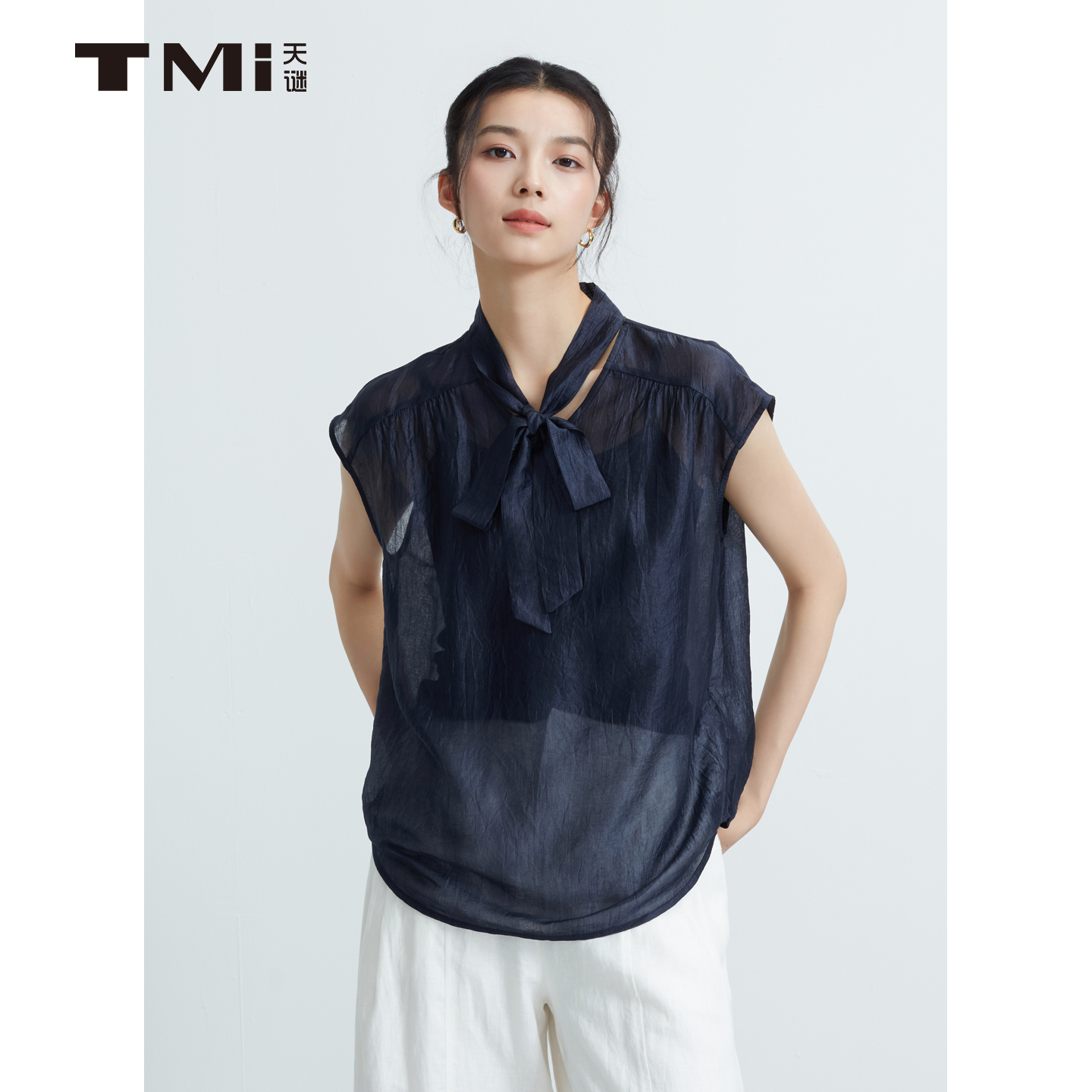 天谜无袖时尚系带小衫