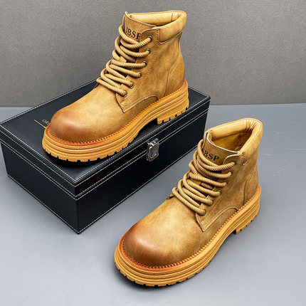 高帮马丁靴男款2025秋季新款大黄靴英伦风复古短靴厚底户外工装靴
