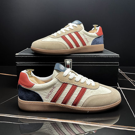 平底德训鞋牛筋底磨砂皮男鞋2025秋季新款板鞋潮流百搭拼色休闲鞋