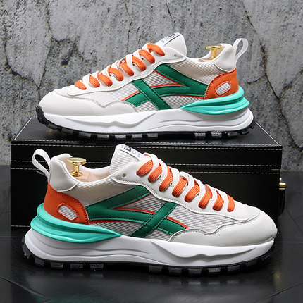 厚底老爹鞋舒适透气阿甘鞋溶解底潮牌男鞋飞织网布男士运动休闲鞋