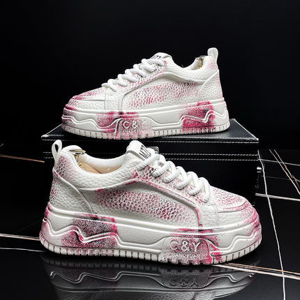 涂鸦厚底小白鞋男春季新款增高板鞋时尚百搭潮鞋