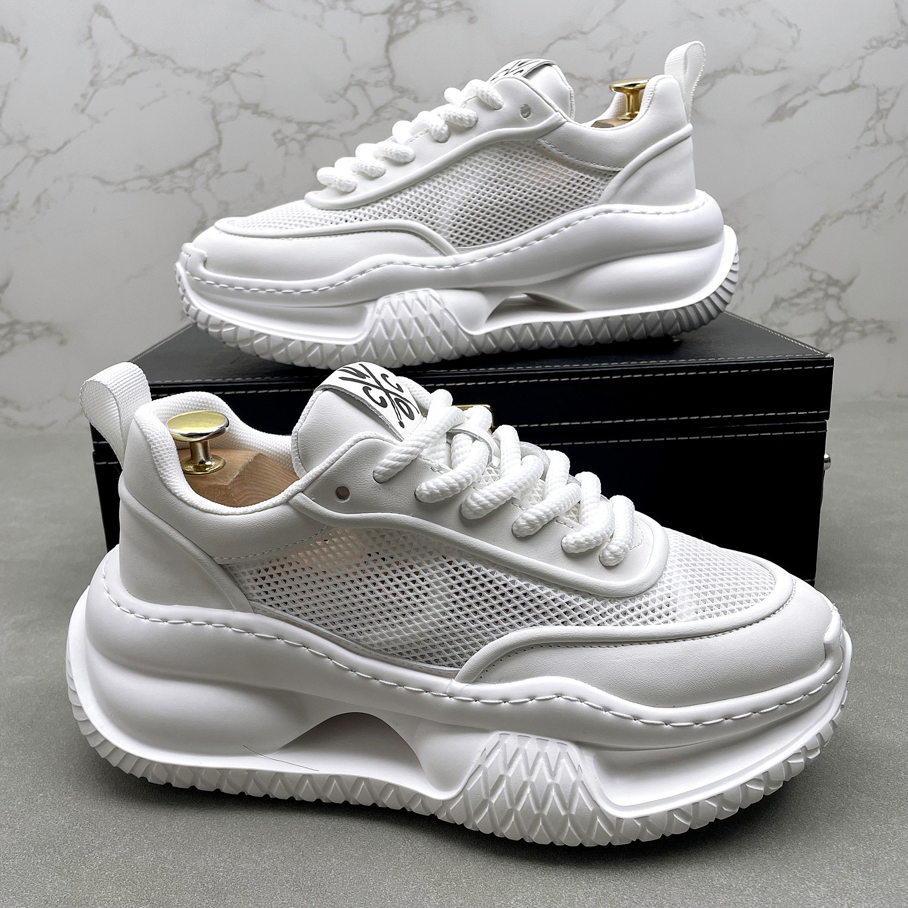 夏季网面男鞋透气薄款老爹鞋百搭增高厚底跑步休闲运动鞋潮流鞋子