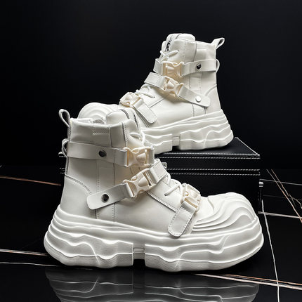 厚底高帮鞋男款2025秋冬新款短靴小众轻奢潮牌男鞋高级感马丁靴子