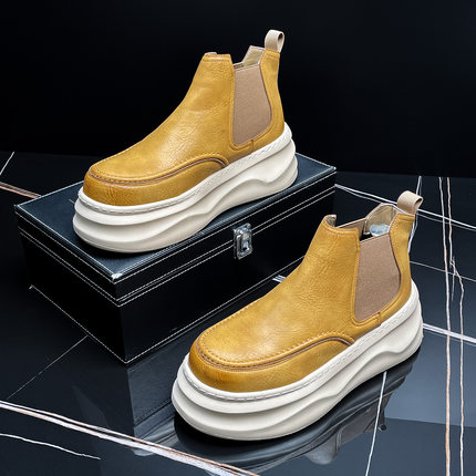 厚底切尔西靴男款2025秋冬季二棉鞋真皮短靴英伦风复古高帮马丁靴