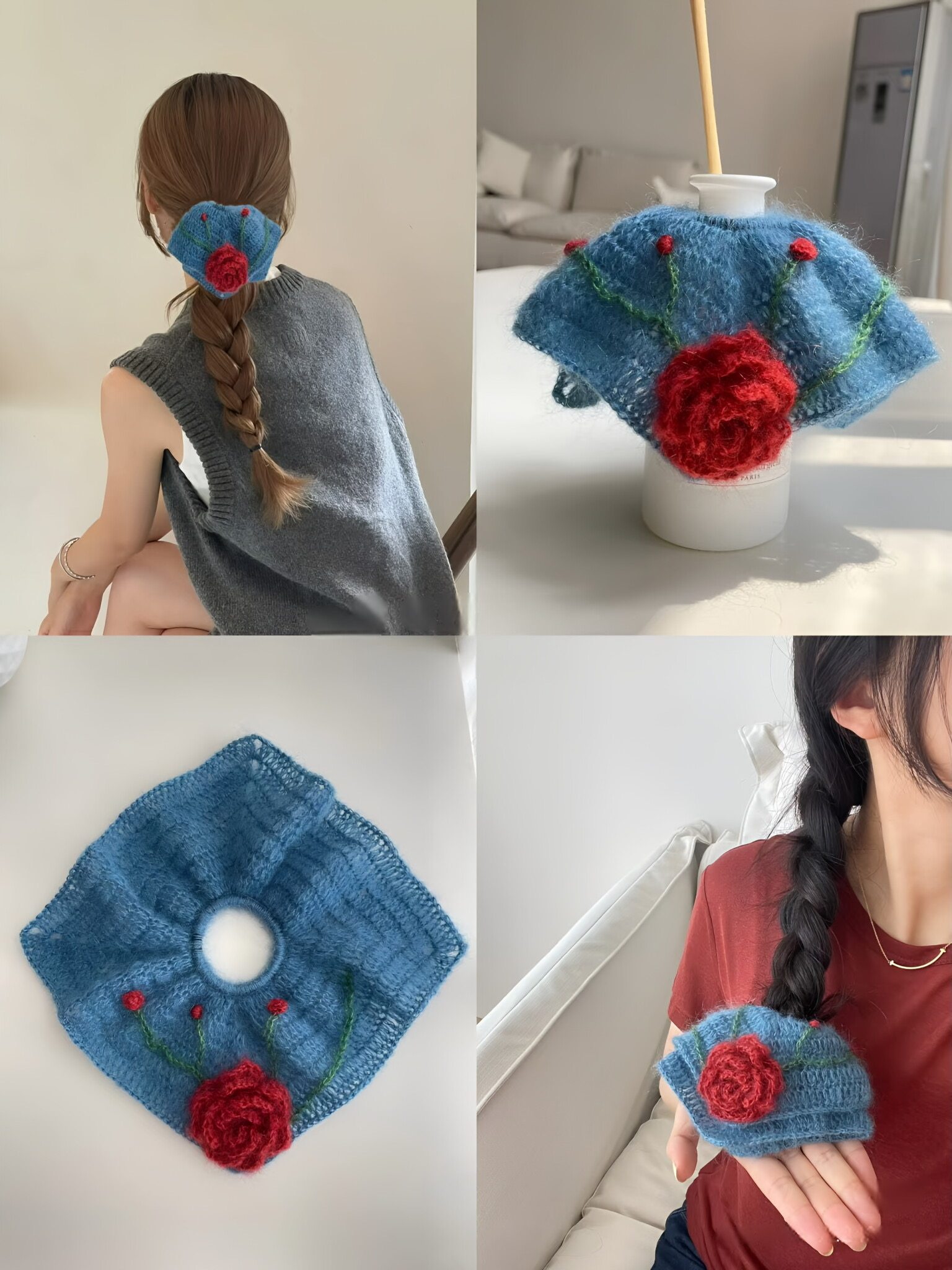 方形玫瑰发圈毛线手工编织花朵发绳气质扎头发饰品礼物diy材料包,饰品/流行首饰/时尚饰品新,发饰,淘宝优惠券,粉丝福利购,淘宝优惠卷