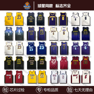 湖人詹姆斯23号6印花复古正品速干透气短袖背心男女球衣套装宽松