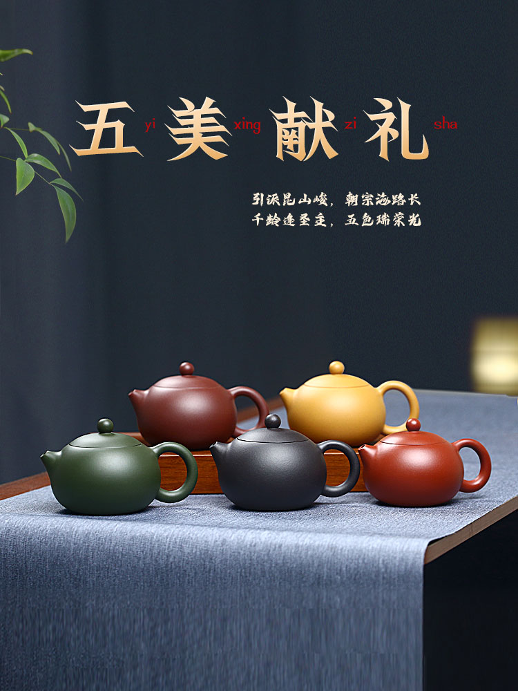 古禹堂宜兴紫砂壶纯手工家用小容量茶壶茶具套装五色西施壶