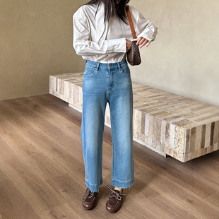 BEKISS贝斯7797阔腿牛仔裤女2026春季新款直筒裤宽松小个子九分裤
