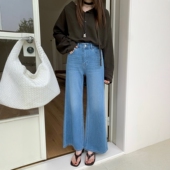 宽松十分阔腿裤 解构喇叭裤 女春新款 BEKISS贝斯7823直筒微喇牛仔裤