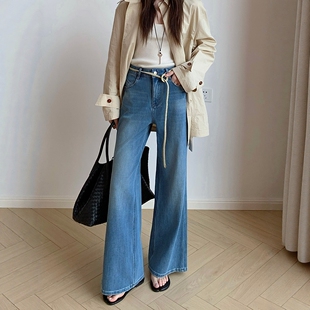 BEKISS贝斯7800直筒微喇牛仔裤女2026早春新款喇叭裤高腰拖地裤子