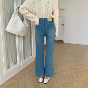 BEKISS贝斯7812微喇牛仔裤女2026早春新款喇叭裤开叉小个子九分裤