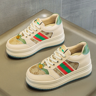 真皮内增高小白鞋女小个子7CM运动休闲旅游透气网面阿甘鞋ins潮鞋