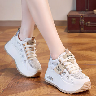 舒适不累脚网面透气增高老爹鞋女2025夏新款真皮轻便运动休闲网鞋