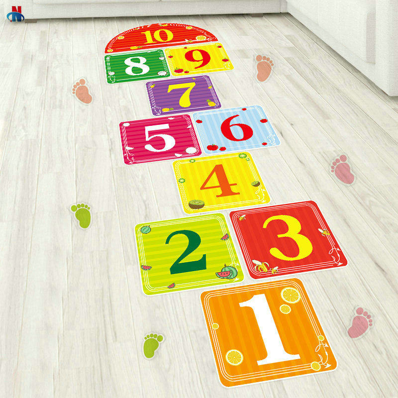 儿童跳房子飞机跳格子数字游戏幼儿园地面地板贴纸方格小脚印地贴