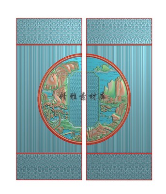 中式山水防爆门精雕图 门板灰度图 铜铝雕刻 底纹 浮雕图 JDP5.21