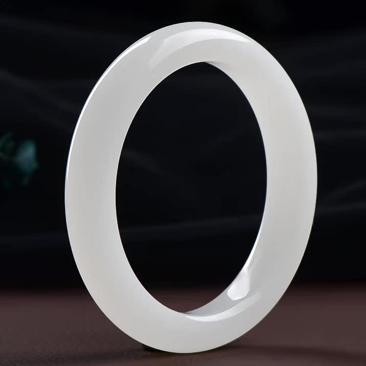 Hetian jade mutton fat jade bracelet, white jade bracelet, women's style flat strip husband-bringing jade bracelet, Xinjiang jade bracelet