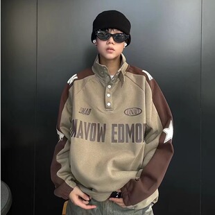 重磅半排扣短袖卫衣男女春秋季欧美潮牌机车情侣刺绣翻领Polo衫潮