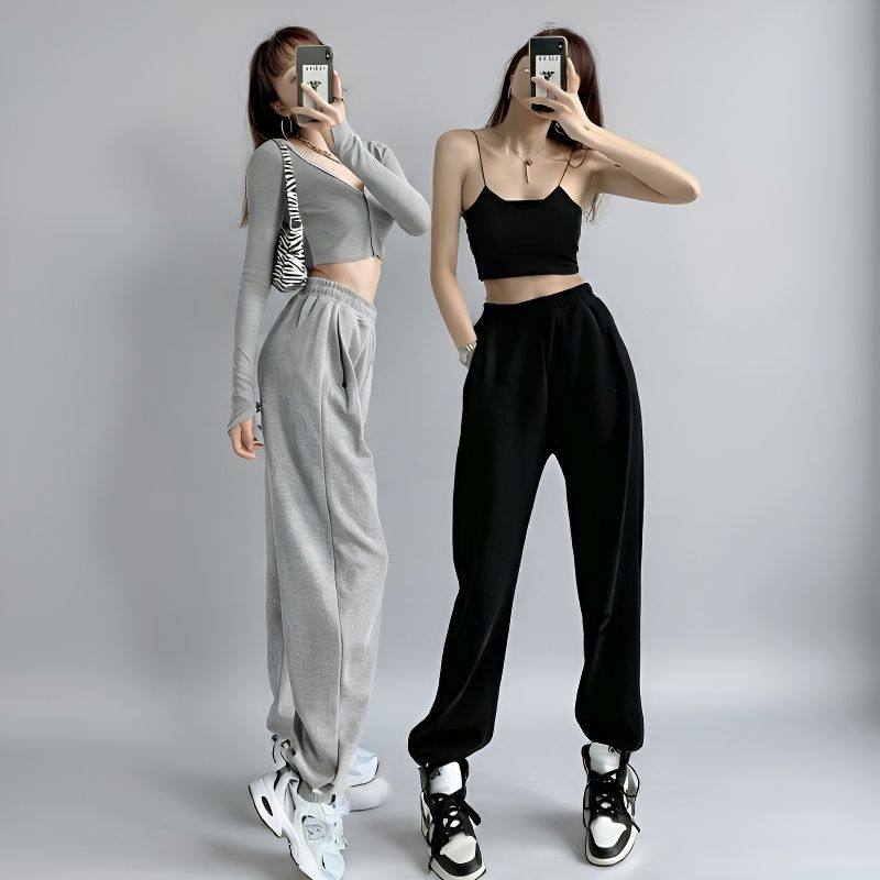 2026小个子港式高腰直筒裤女宽松显瘦黑色休闲裤简约运动风长卫裤,女装/女士精品,休闲裤,淘宝优惠券,粉丝福利购,淘宝优惠卷