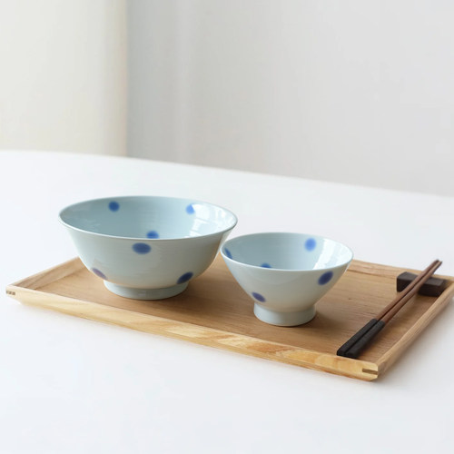 日本波佐见进口水玉饭碗汤面碗